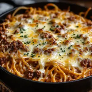 Delicious Angel Beef Casserole with Creamy Pasta served in a baking dish