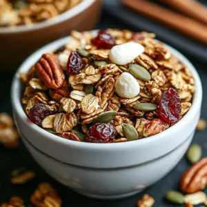 Autumn pumpkin spice snack mix with nuts, pretzels, and seasonal spices