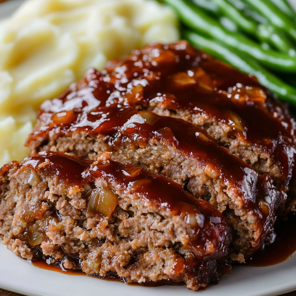 Delicious beef meatloaf made with Ritz crackers, garnished and ready to serve.