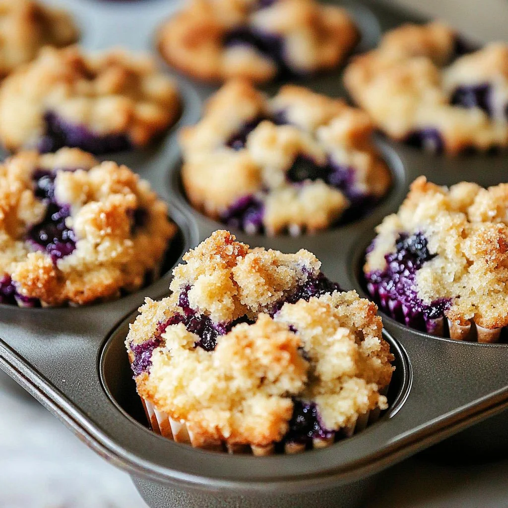 Delicious blueberry muffins with crunchy streusel topping