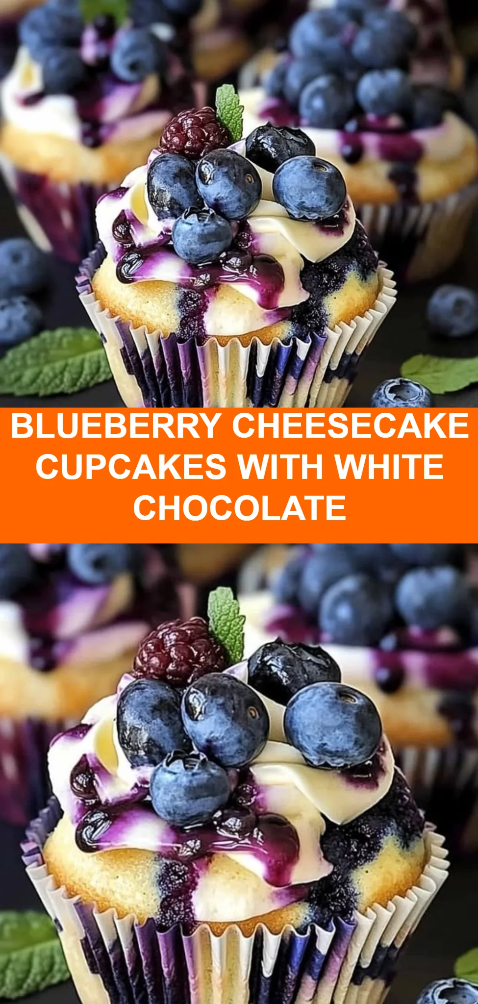 Blueberry Cheesecake Cupcakes with White Chocolate
