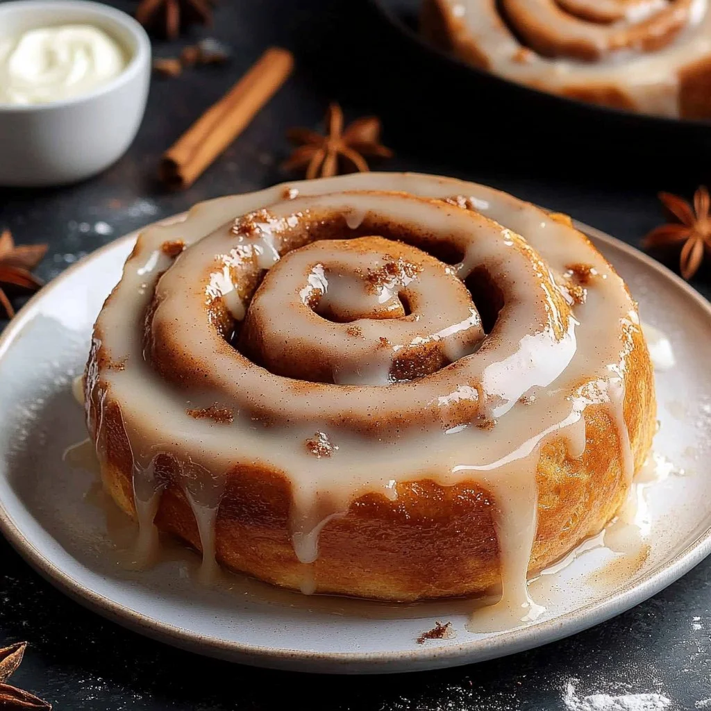 Delicious chai spiced cinnamon rolls with icing on a plate