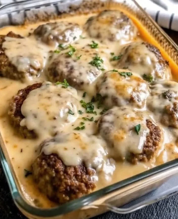 Classic Amish Hamburger Steak Bake served with sides