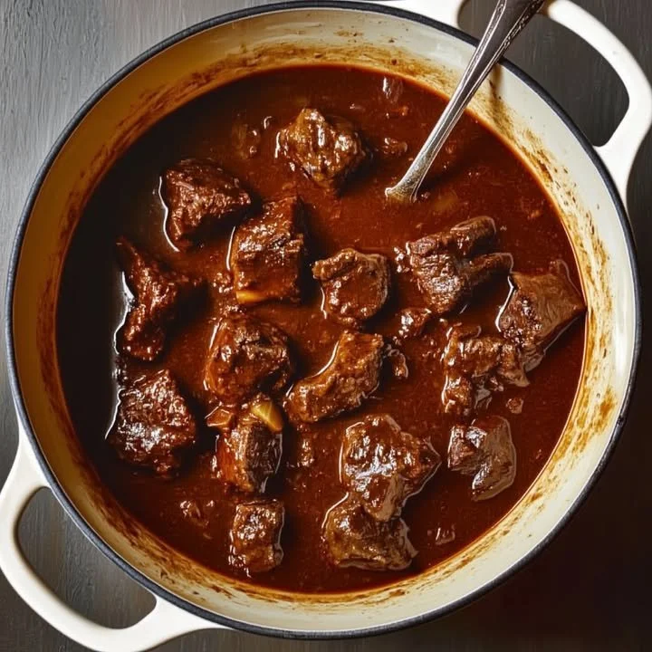 Bowl of classic Hungarian beef goulash with herbs and spices