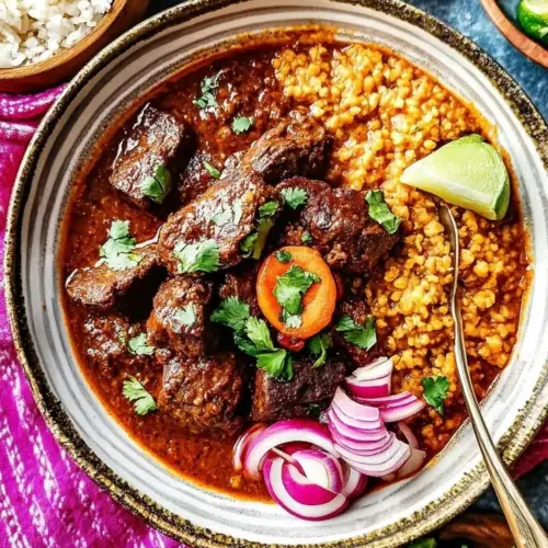 A bowl of Colorado beef chile topped with cilantro and served with tortilla chips.