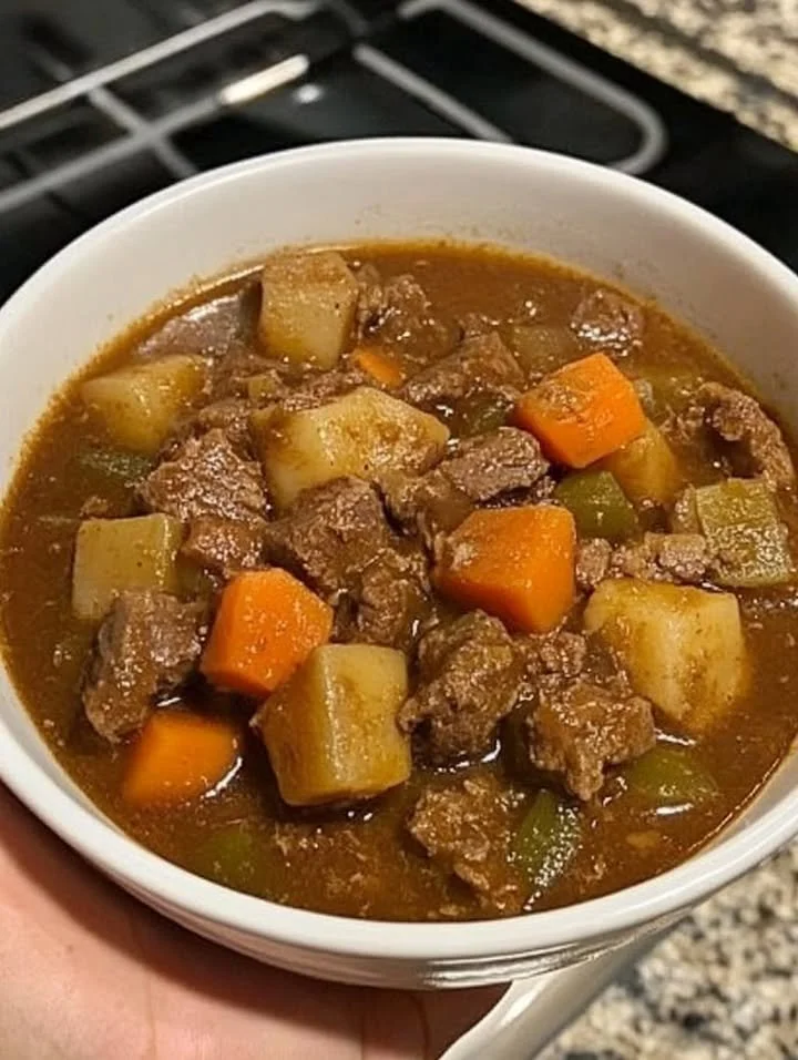 Deliciously flavorful beef stew served in a cozy bowl for a comforting meal.