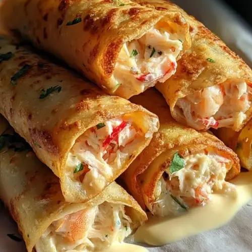 Delicious creamy crab and seafood crepes served on a plate