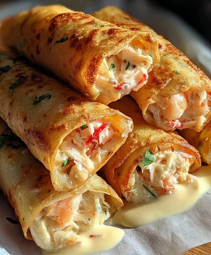 Delicious creamy crab and seafood crepes served on a plate