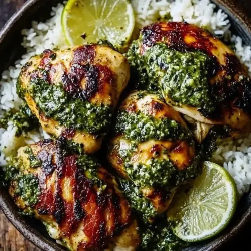 Delicious Peruvian chicken served with creamy green sauce on a plate