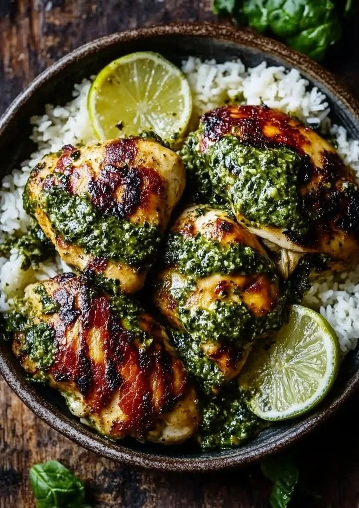 Delicious Peruvian chicken served with creamy green sauce on a plate
