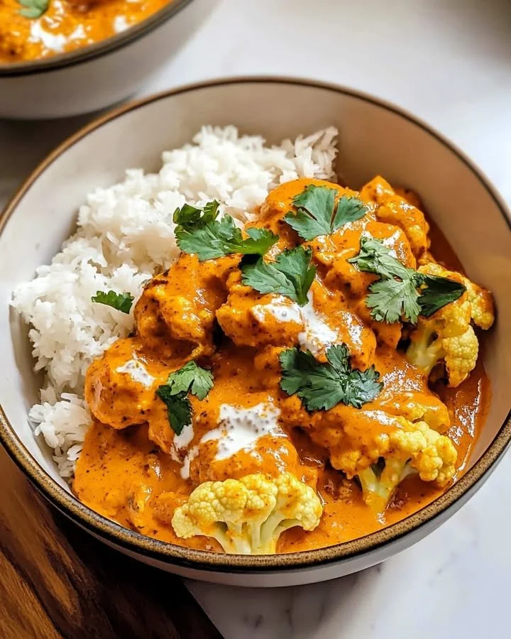 Creamy Indian butter cauliflower dish garnished with herbs and spices