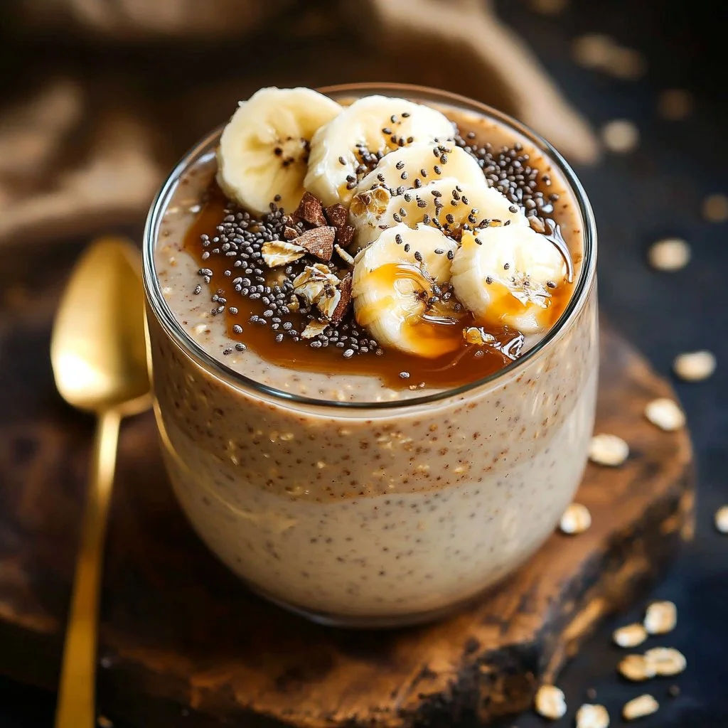 Creamy peanut butter banana chia pudding in a bowl with fresh bananas on top