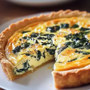 Creamy ricotta and spinach quiche served on a plate