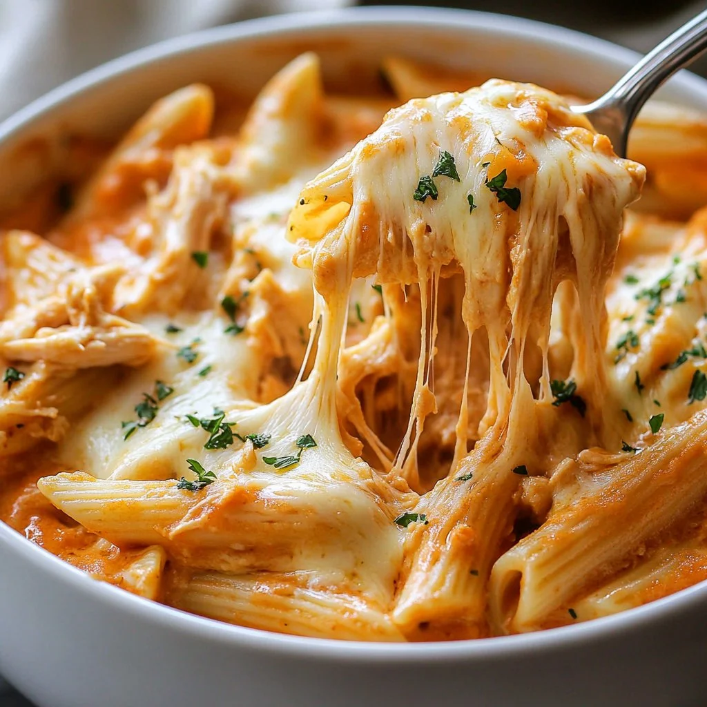 Creamy Slow Cooker Chicken Penne served in a bowl