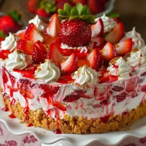 Creamy strawberry cake with fresh strawberries and whipped cream frosting