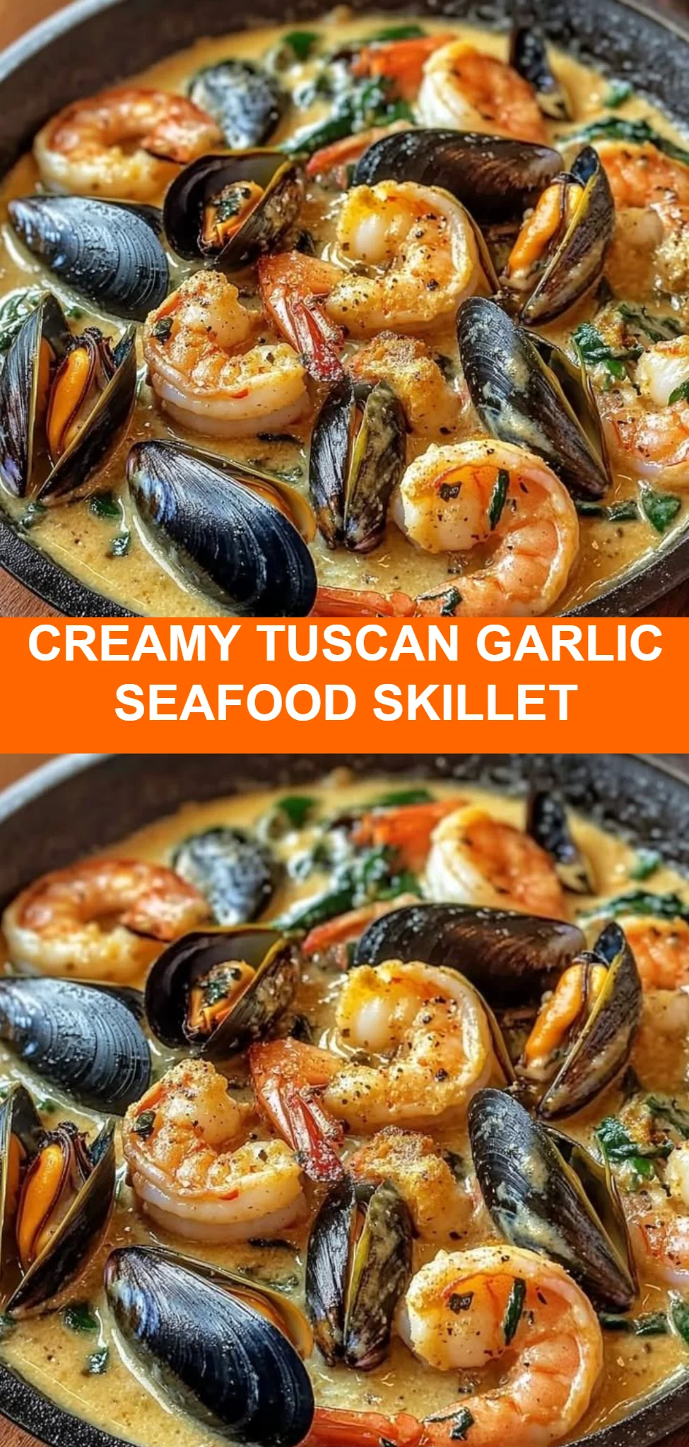 Creamy Tuscan Garlic Seafood Skillet