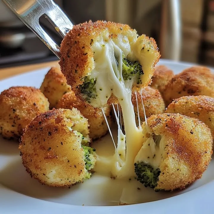 Crispy broccoli mozzarella balls served on a plate, delicious healthy snack