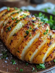 Crispy Hasselback potatoes drizzled with garlic butter