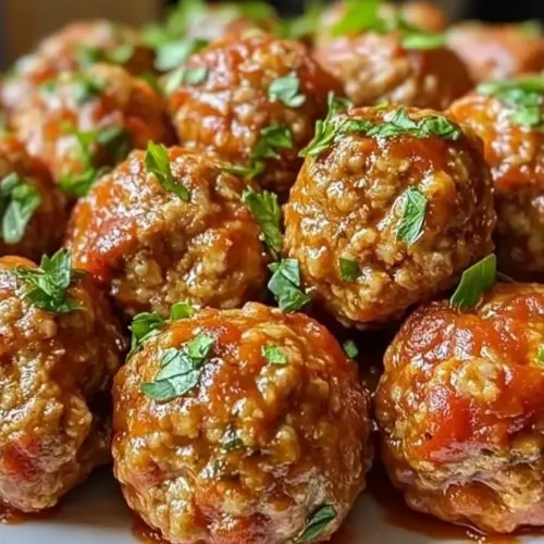 Crispy tender air fryer turkey meatballs in a bowl garnished with herbs