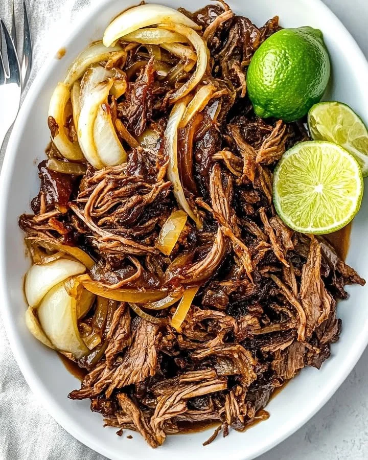 Delicious Cuban crispy shredded beef served with garnish