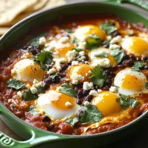 Delicious easy black bean egg bake topped with herbs and cheese.