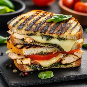 Delicious Easy Italian Chicken Pesto Panini with fresh ingredients