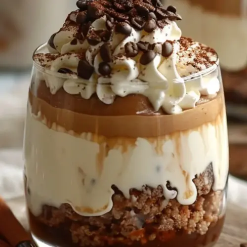 Delicious and creamy coffee mousse dessert in a glass