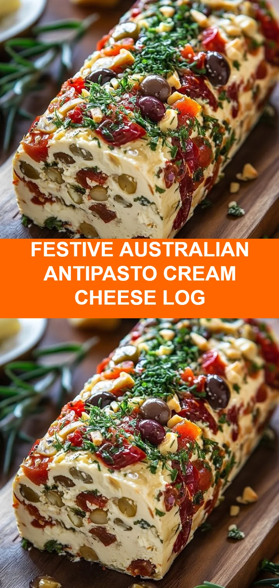 Festive Australian Antipasto Cream Cheese Log