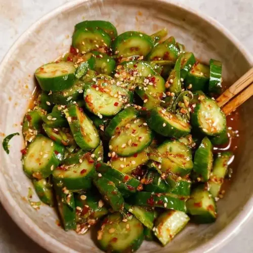 Spicy Fiery Cucumber Salad with vibrant vegetables in a bowl