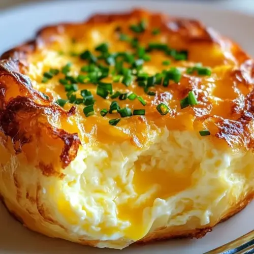 Fluffy cottage cheese egg bake served on a plate with fresh herbs