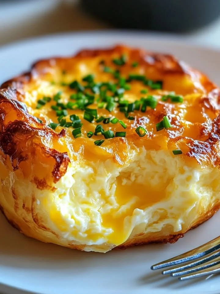 Fluffy cottage cheese egg bake served on a plate with fresh herbs