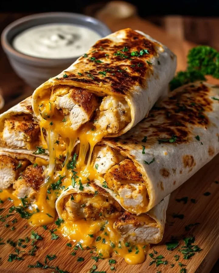 Delicious Garlic Chicken Cheese Wraps served with fresh ingredients