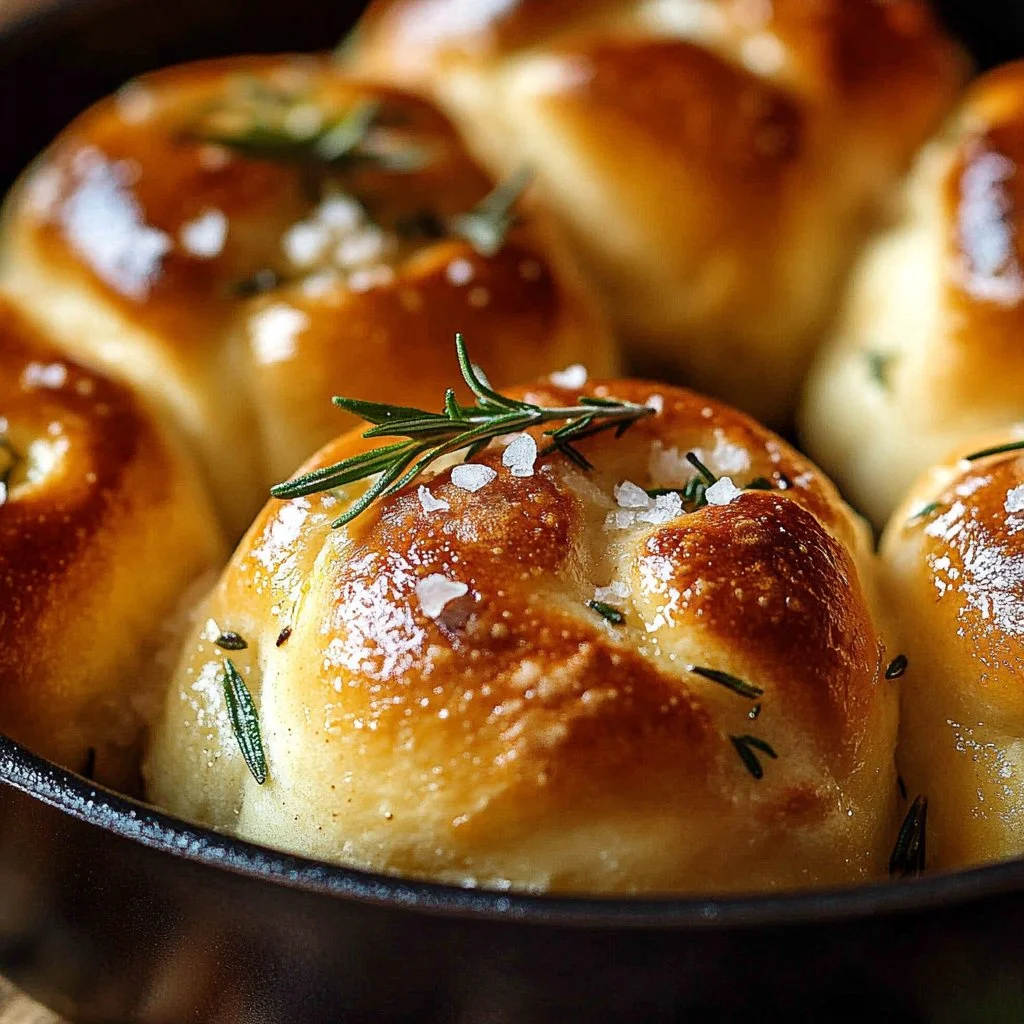 Freshly baked garlic rosemary focaccia muffins on a wooden table