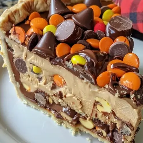 Giant Reese's Peanut Butter Pie with chocolate and peanut butter layers
