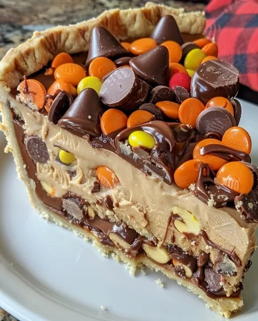 Giant Reese's Peanut Butter Pie with chocolate and peanut butter layers