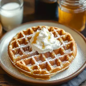 Gingerbread waffles served with vanilla cream, perfect for holiday breakfasts.