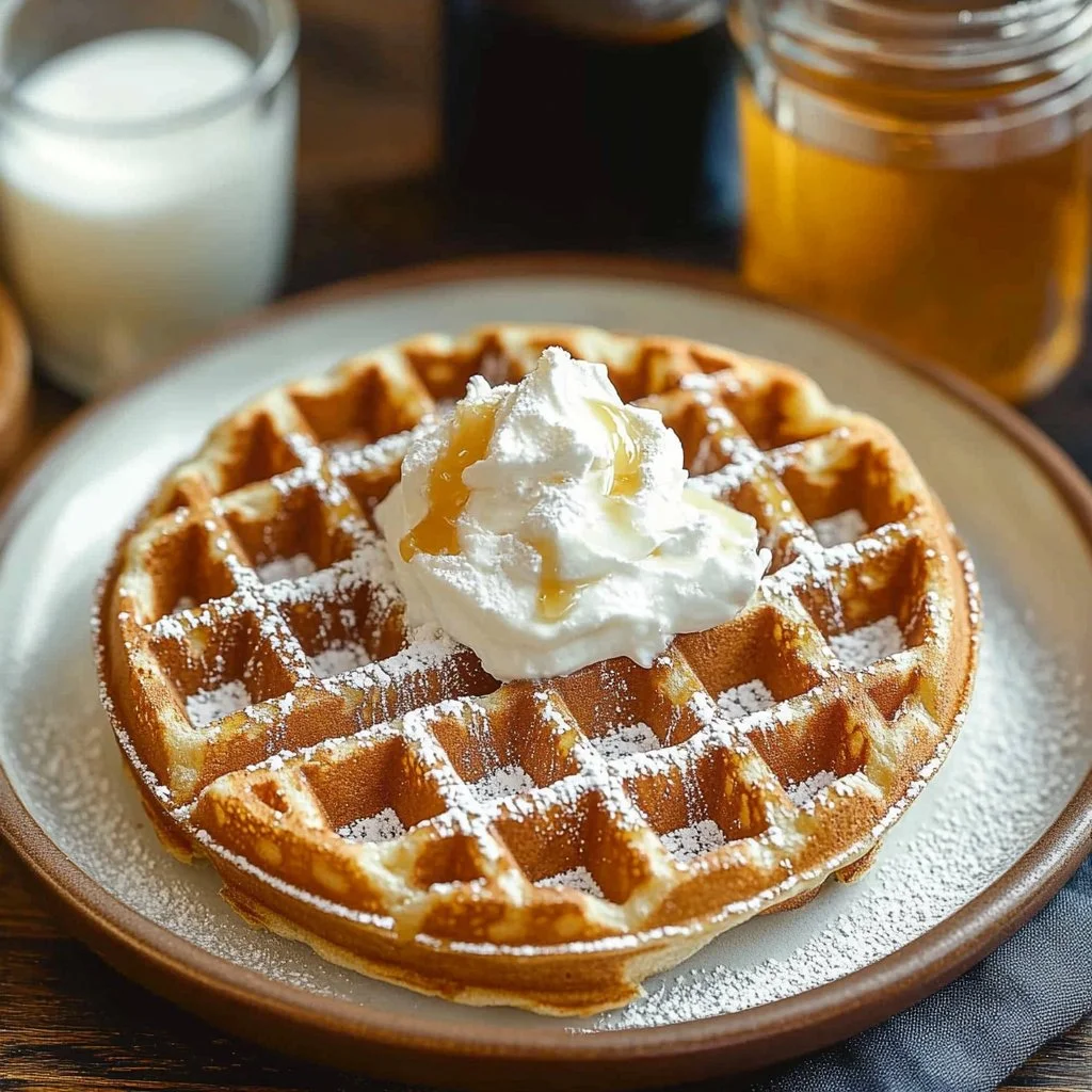 Gingerbread waffles served with vanilla cream, perfect for holiday breakfasts.