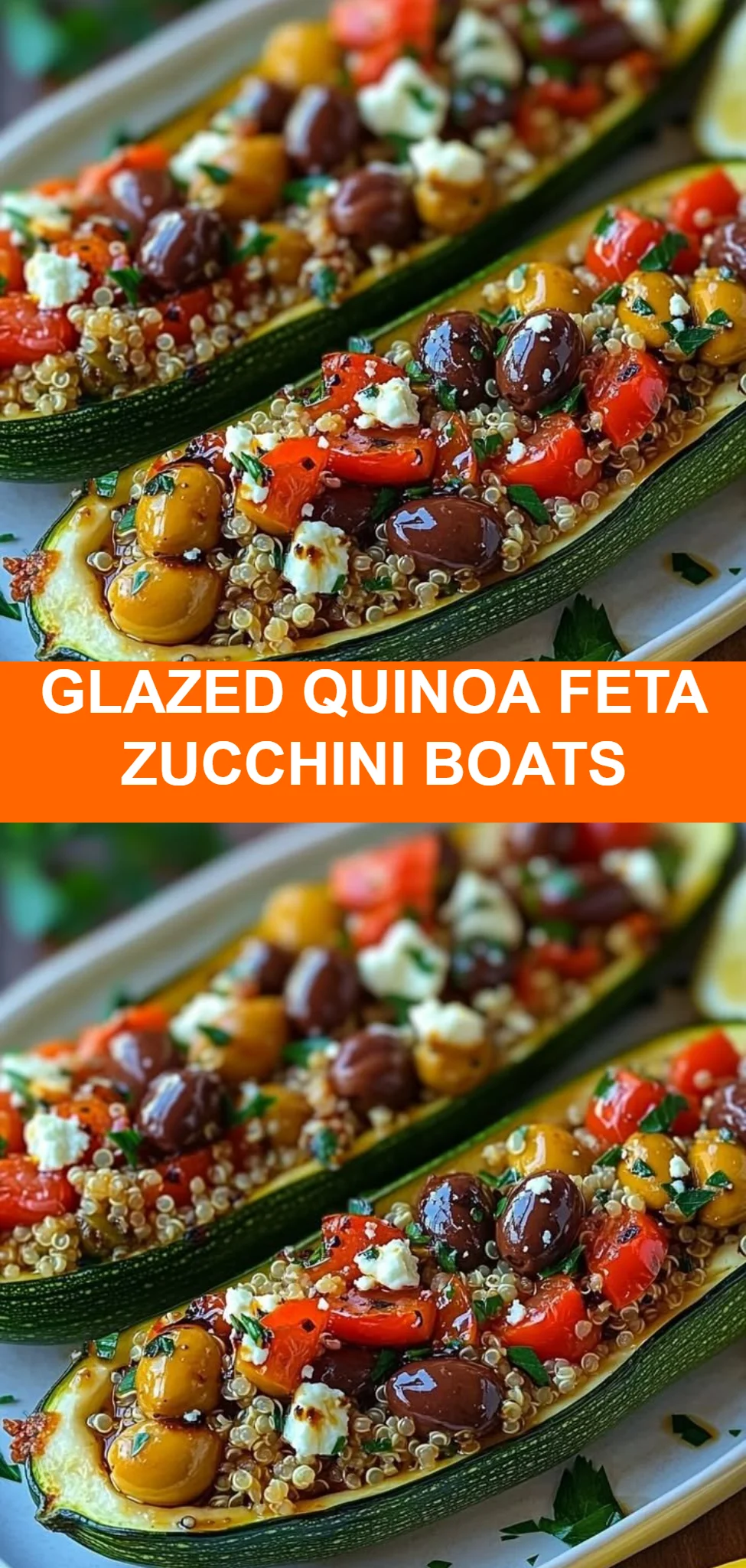 Glazed Quinoa Feta Zucchini Boats
