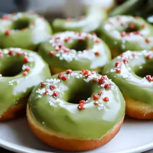 Green tea vegan donuts on a plate, showcasing their unique flavor and texture.