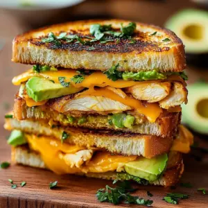 Grilled Chicken Avocado Melt sandwich with melted cheese and fresh avocado