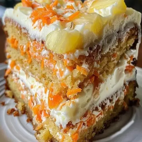 Slice of Hawaiian pineapple carrot cake with cream cheese frosting