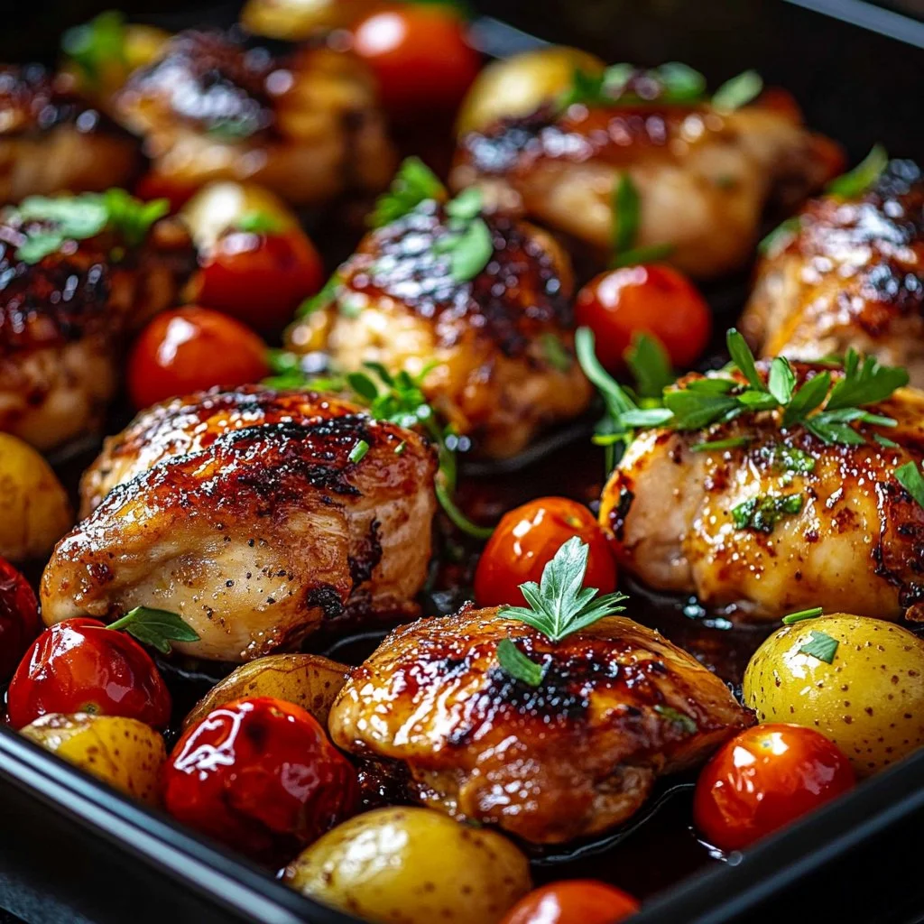 Hawaiian Pineapple Chicken Sheet Pan ready to serve