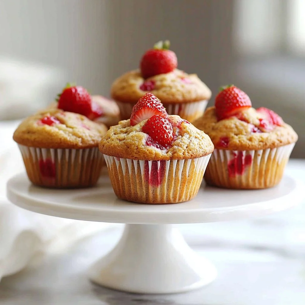 Healthy strawberry banana muffins made with yogurt
