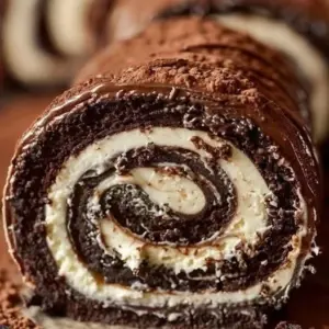 Indulgent chocolate swirl roll dessert with rich cocoa and sweet cream filling