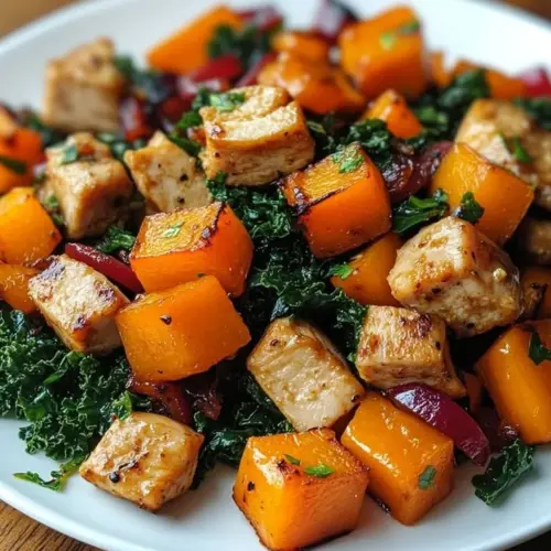 Delicious leftover turkey stir-fry with roasted butternut squash and maple-sage seasoning