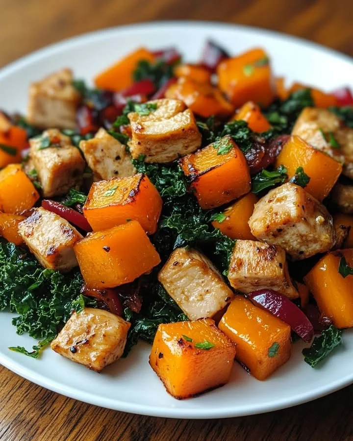 Delicious leftover turkey stir-fry with roasted butternut squash and maple-sage seasoning