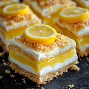 Lemon curd yogurt cheesecake squares with fresh lemon garnish