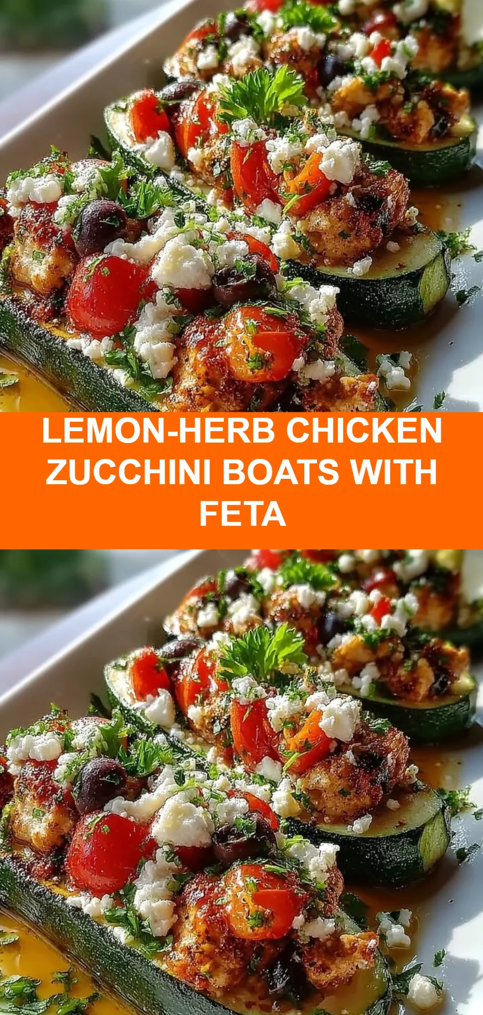 Lemon-Herb Chicken Zucchini Boats with Feta