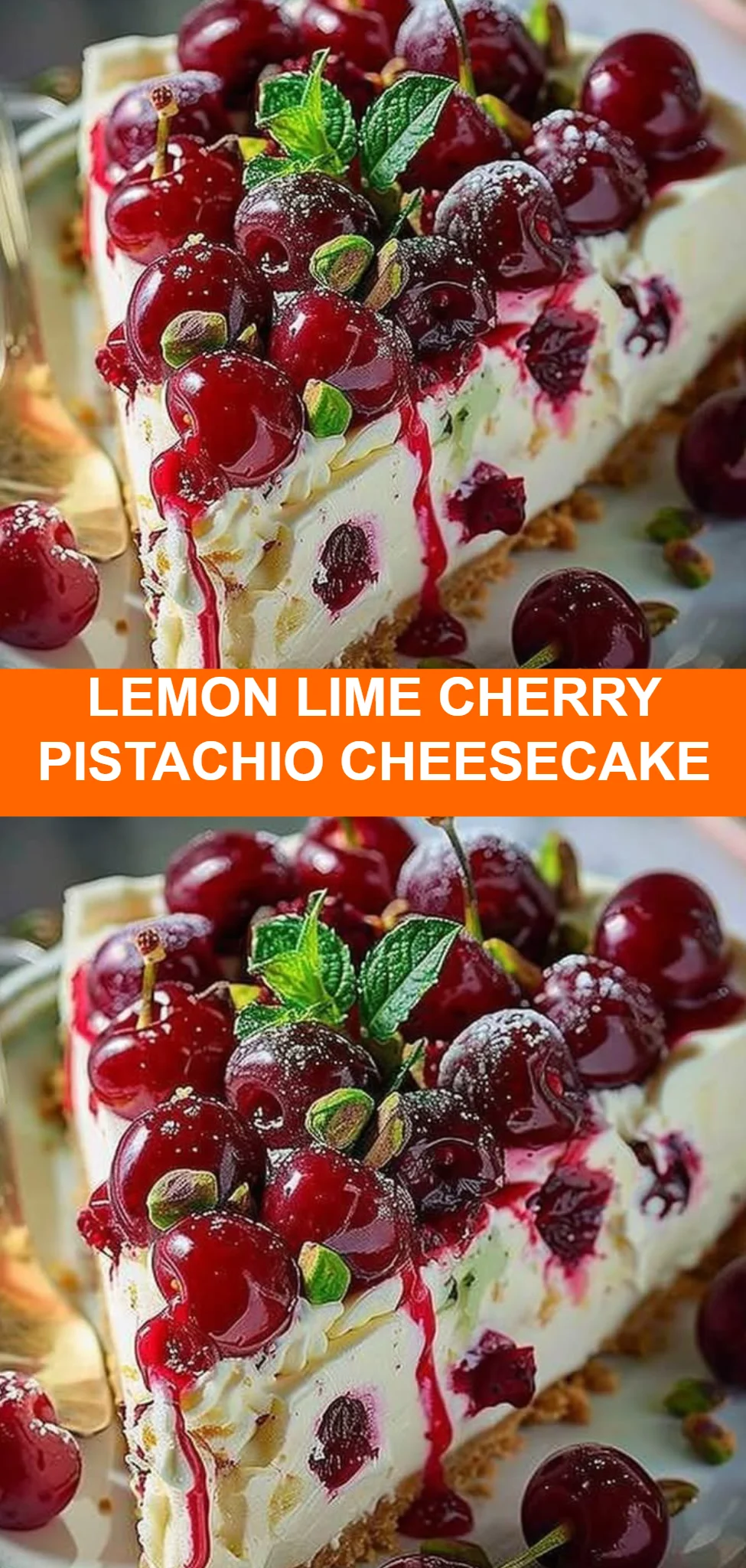 Lemon Lime Cherry Pistachio Cheesecake