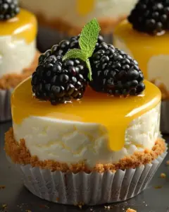 Delicious lemon mini cheesecake bites on a decorative plate.